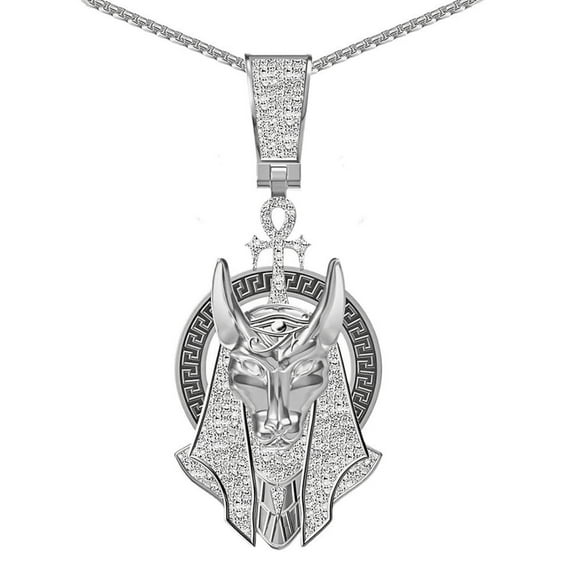 Real Diamond 0.65 Ct. Egyptian God Anubis Ankh Cross Pharaoh Men's Charm Pendant