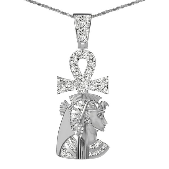 Real Diamond 0.65 Cwt. Egyptian Queen Nefertiti Ankh Cross Pharaoh Charm Pendant