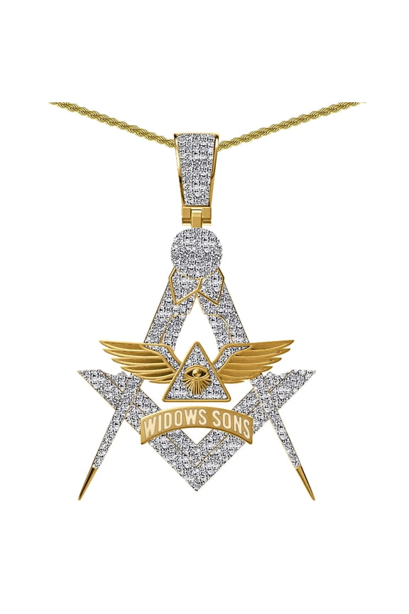 Real Diamond 0.85 Cwt. Widows Sons Masonic Freemason Past Master Pendant Charm