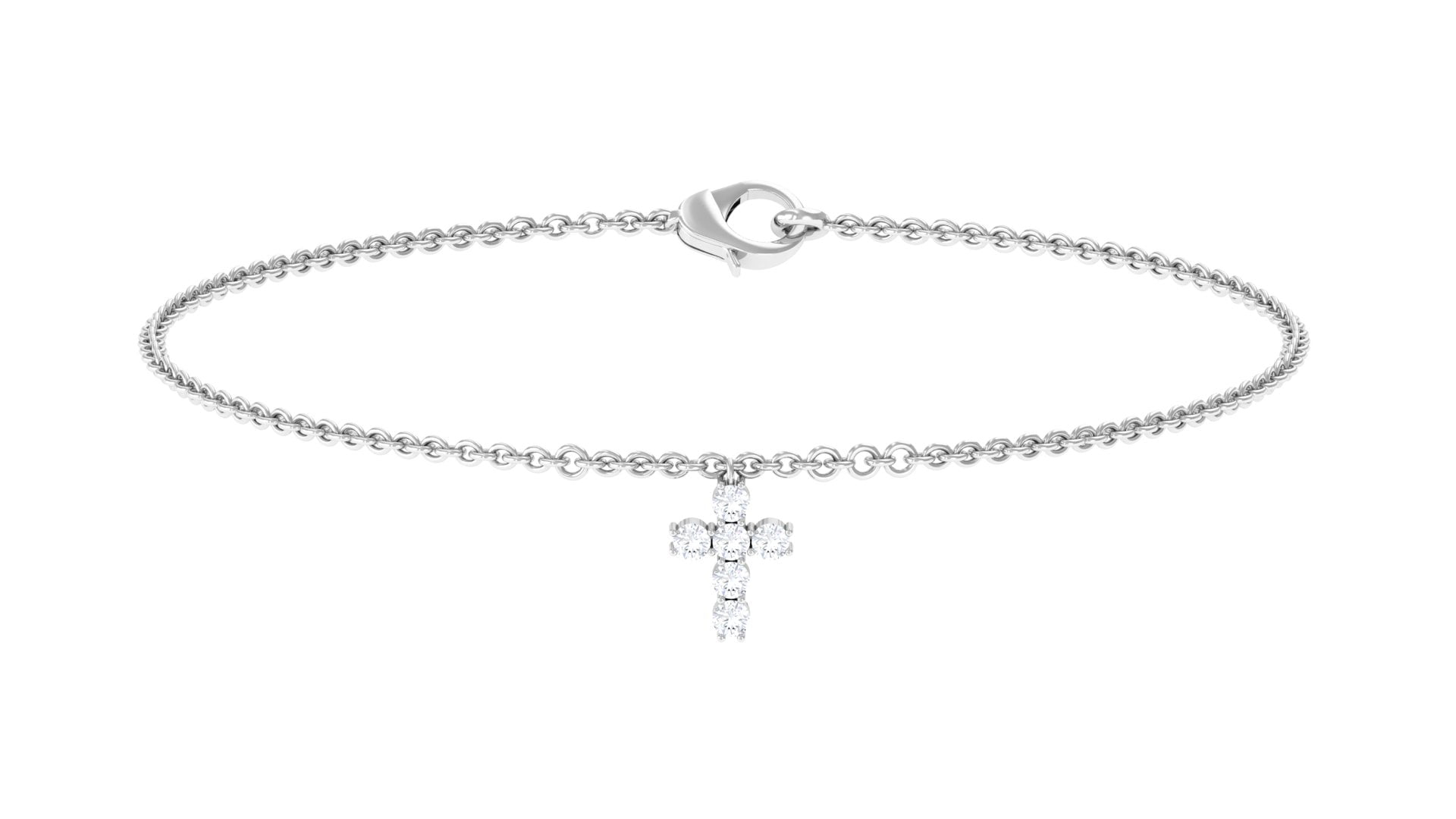 Real Diamond Cross Charm Chain Bracelet for Women (HISI Grade), 14K