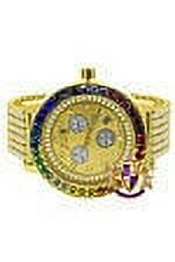 Real Diamond Dial Men's Exclusive Custom Time Piece Multi Rainbow Gold Tone Solitaire Roman Watch XL 55mm W/Date