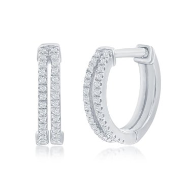 1 Carat Double-Row CZ Huggie Hoop Earrings – 14K White Gold, 14mm, Snap Closure, By WJD Exclusives
