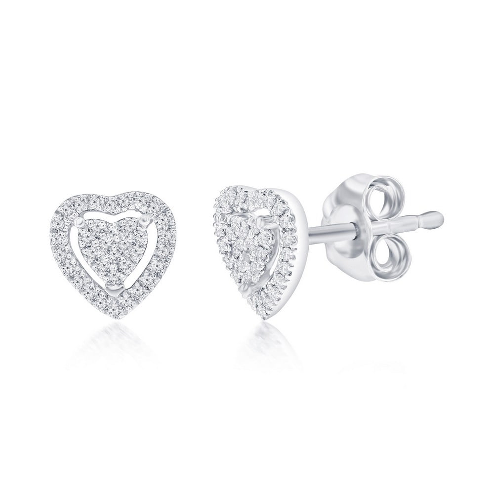 Real Diamond Earrings for Women Double Halo Heart Diamond Earrings