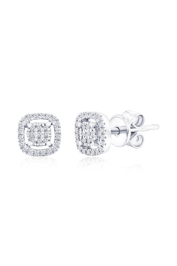 Real Diamond Earrings for Women - Square Halo Diamond Earrings for Women - Diamond Stud Earrings - Diamond Earrings for Women - Diamond Earrings (58 Stones)