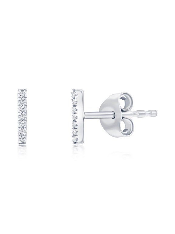 Real Diamond Earrings for Women - Vertical Bar Diamond Earrings for Women - Diamond Stud Earrings - Diamond Earrings for Women - Diamond Earrings (14 Stones)