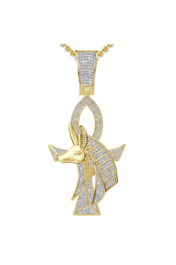 Real Diamond Egyptian Ankh Cross Anubis Death God Pharaoh Charm Pendant 2.25''