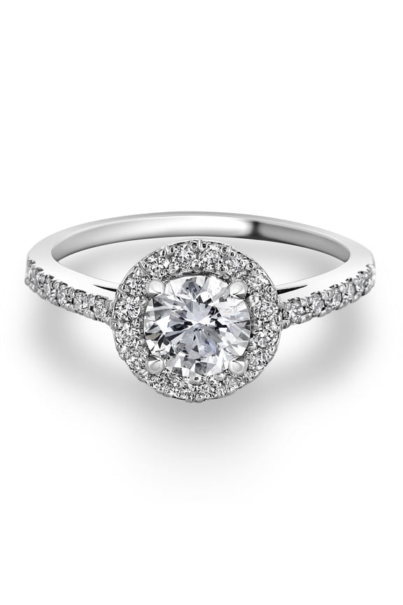 Real Diamond Engagement Ring Halo Round Shape 14k White Gold Treated 1.35 TCW