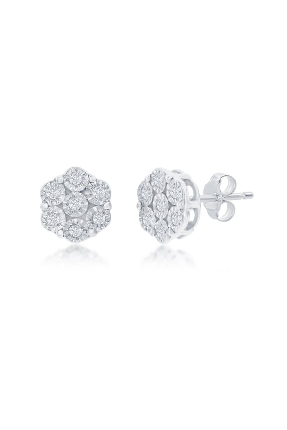 Real Diamond Flower Earrings for Women - Diamond Flower Earrings for Women - Silver Diamond Earrings for Women - Diamond Jewelry For Women - Diamond Earrings