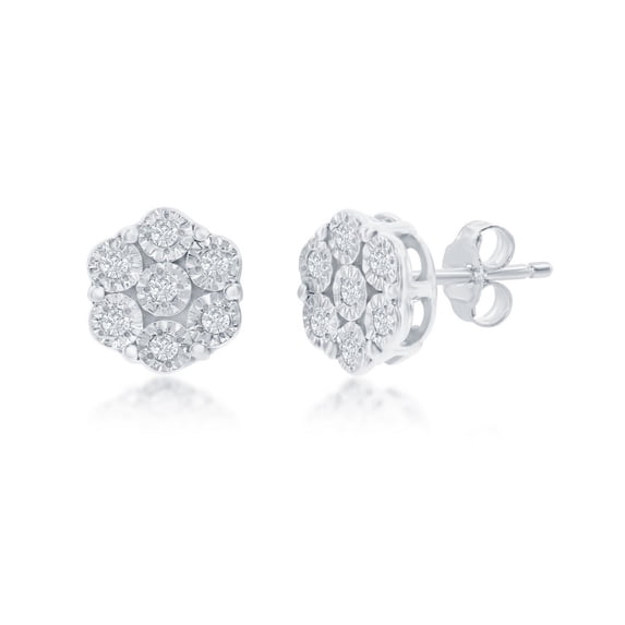 Real Diamond Flower Earrings for Women - Diamond Flower Earrings for Women - Silver Diamond Earrings for Women - Diamond Jewelry For Women - Diamond Earrings