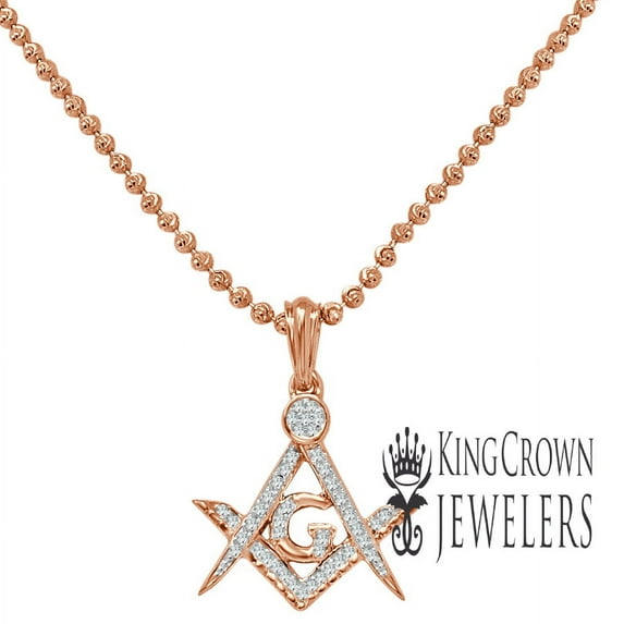 Real Diamond G Compass Masonic Mason Yellow Gold Finish Mini Pendent Charm Chain Set