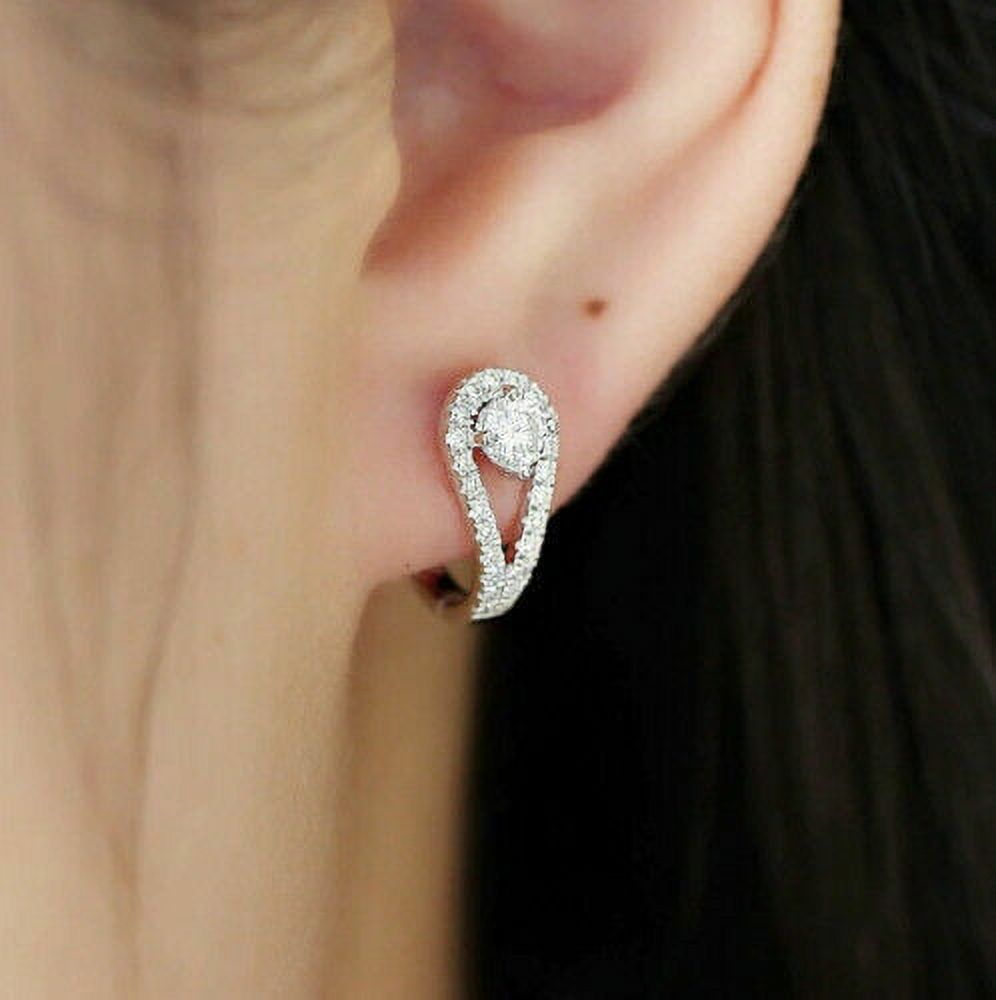 SAJEWELS Real Diamond G-VS1 1.02Ct Round Cut Huggie Hoop Earrings Solid 14K White Gold