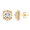 thumbnail image 1 of Real Diamond Lab Grown Square Cushion 15mm Halo Proposal Earrings 1/2 ct Pair Yellow Gold On 925 Silver Best Girl Friend Wife Valentine 10th Anniv Gift Her April Birthday Handmade Jewelry fr Women Mom, 1 of 5