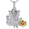 thumbnail image 1 of Real Diamond Lord Ganesha Ganpati God Shri Ganesh Hindu Pendent White Gold Charm Chain Set, 1 of 6