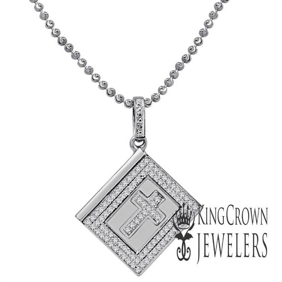 Real Diamond Mini Holy Bible Book Cross 10K White Gold Finish Unisex Pendent Charm Chain Set