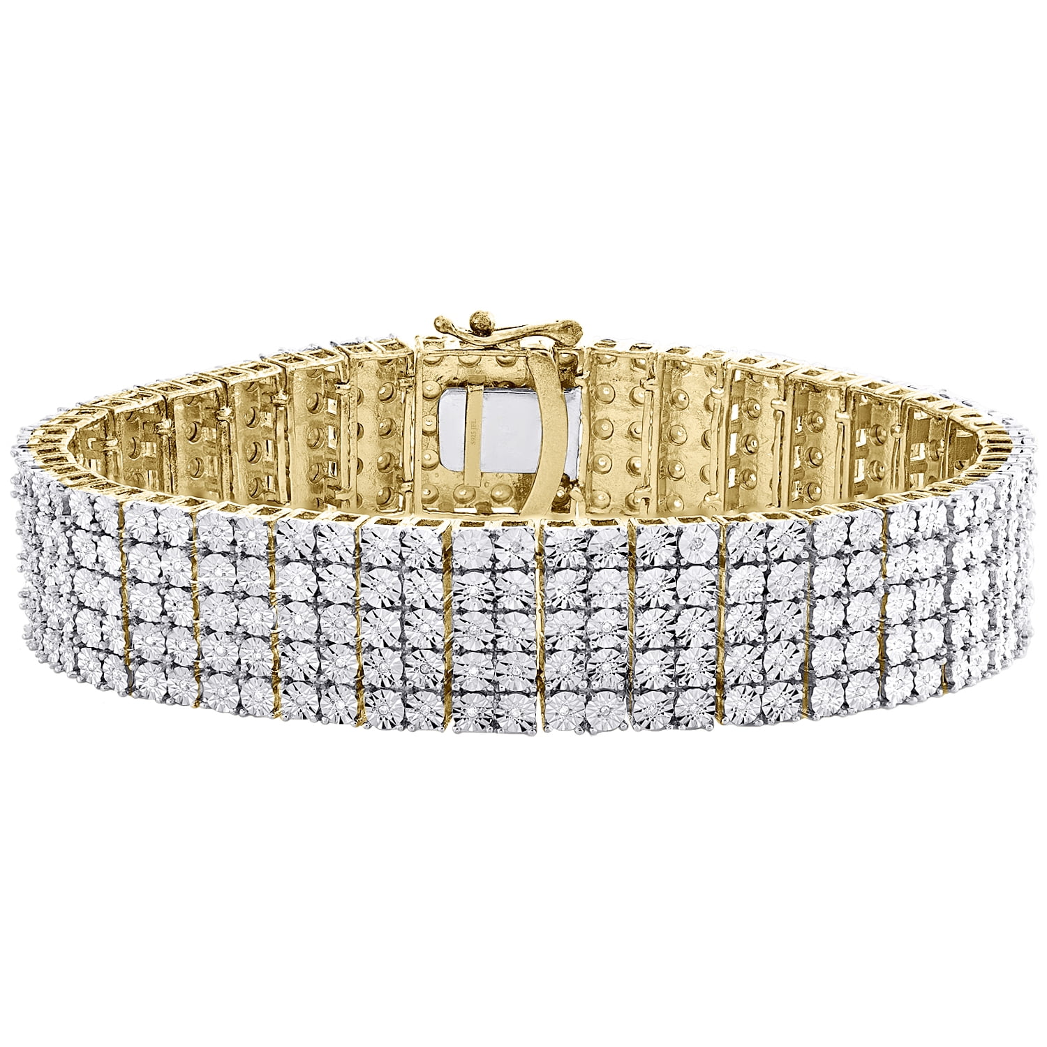 Real Diamond Sterling Silver 5 Row Tennis Bracelet 16mm Miracle Set 6/9 CT