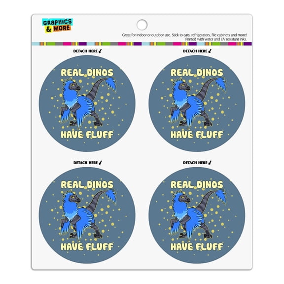 Real Dinos Have Fluff Raptor Dinosaur Refrigerator Fridge Locker Vinyl Circle Magnet Set