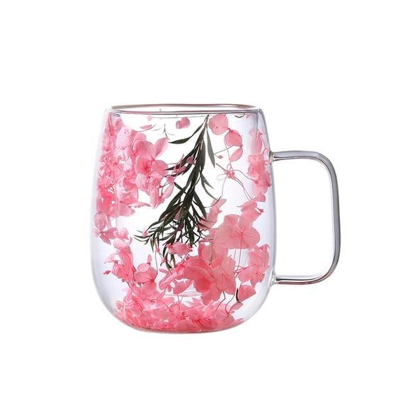 Real Dried Double Wall Glass Mug High Borosilicate Floating Quicksand Coffee Cup Milk Water Cup With Handle