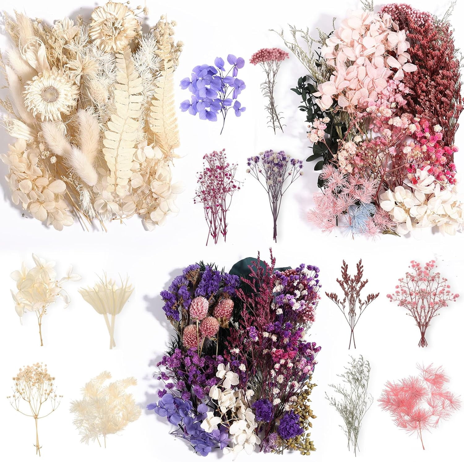 Real Dried Flowers 100% Natural Flowers, Mixed Colors Leaf for DIY Arts and Crafts Candles Resin Jewelry Nail Pendant Cards Scrapbooking Wedding Home Decoration