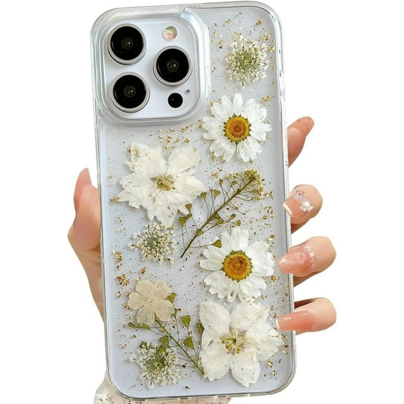 Real Dried Flowers iPhone Case for iPhone 11 12 13 14 15 16 17 Series, Floral Design Slim Soft TPU Phone Cover with Wireless Charging Support, Unique Handmade Protective Case