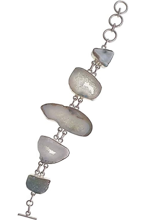 Drusy Gemstone Link Bracelet for Women  Handmade Silver Plated Modern Designer Jewelry for Parties & Everyday Style