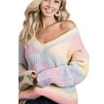 thumbnail image 1 of Real EGlam Ombre Sweater! Malibu Women's Knitted Ombre Rainbow Sexy V-Neck Oversize Sweater, Small, 1 of 4