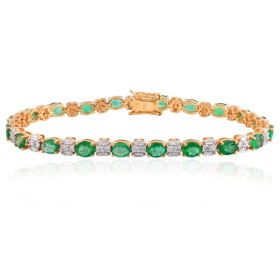 Real Emerald Gemstone Bracelet SI/HI Diamond 18k White Gold Fine Jewelry