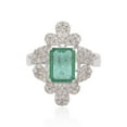 thumbnail image 1 of Real Emerald Gemstone Solid 18 Kt White Gold SI Clarity HI Color Pave Diamond Wedding Ring, 1 of 4