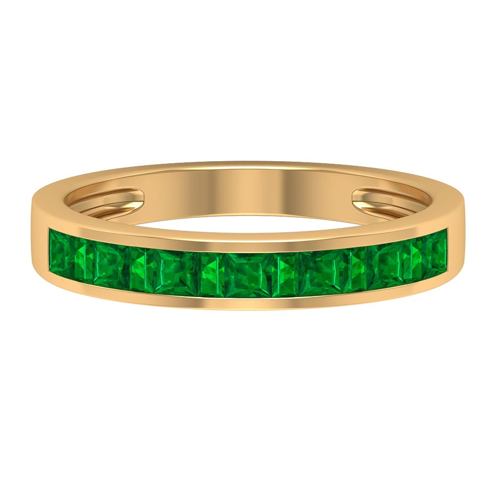 Real Emerald Half Eternity Band in Gold (1.25 CT, AAA Quality), 14K Yellow Gold, US 8.00