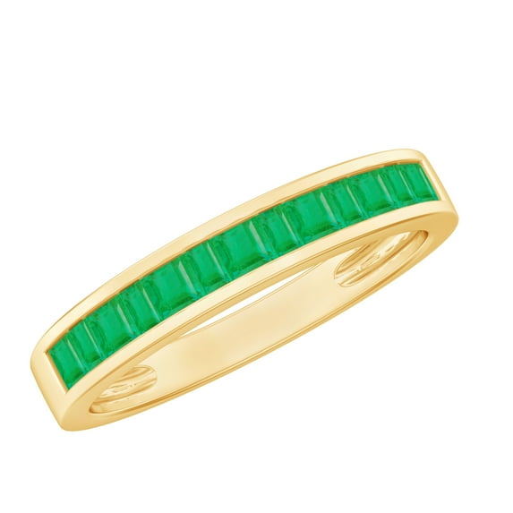 Rosec Jewels Natural Emerald Half Eternity Ring for Women - Princess Cut Emerald Ring - AAA Quality - Ready to Gift, 18K Yellow Gold, US 4.50