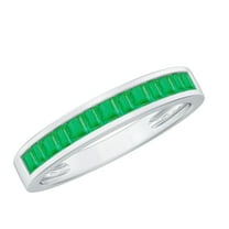 Rosec Jewels Natural Emerald Half Eternity Ring for Women - Princess Cut Emerald Ring - AAA Quality - Ready to Gift, 925 Sterling Silver, US 4.00