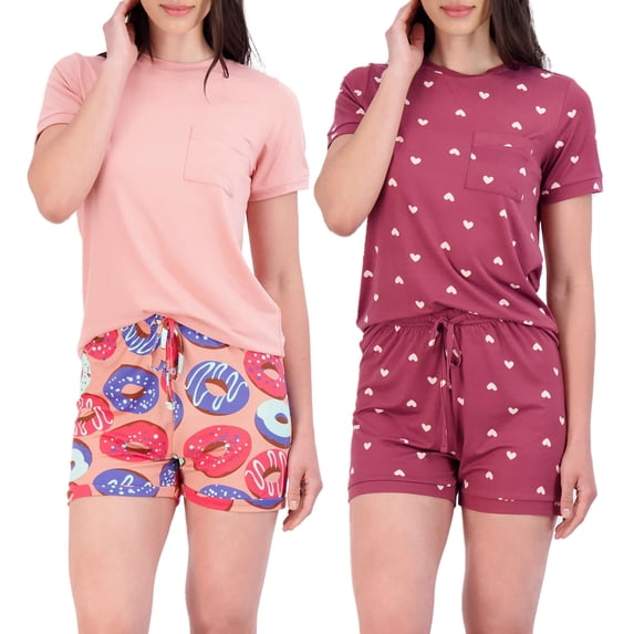 2 Pack Women's Pajama Set Shorts Lounge PJ Short Sleeve Two Piece Matching