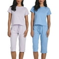 thumbnail image 1 of Real Essentials 2 Pack: Women's Cotton Pajamas Short Sleeve Tops and Capri Pants Pajama Sets with Pockets (Available In Plus), 1 of 6