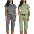 thumbnail image 1 of Real Essentials 2 Pack: Women's Cotton Pajamas Short Sleeve Tops and Capri Pants Pajama Sets with Pockets (Available In Plus), 1 of 6
