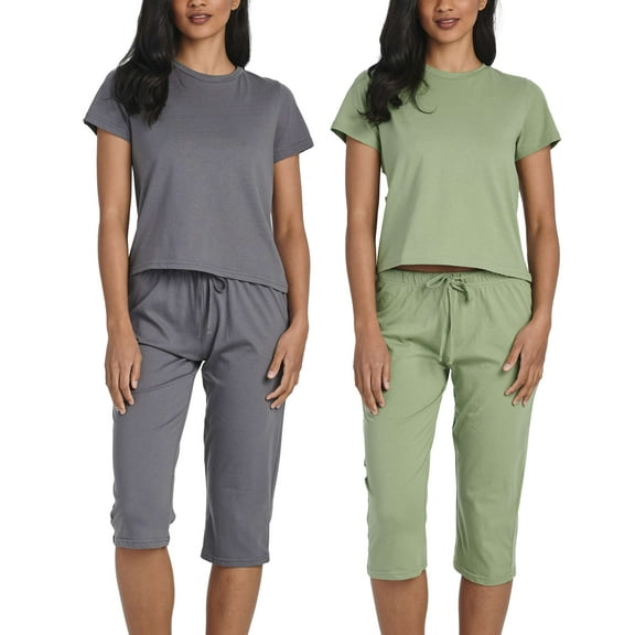 Real Essentials Women's Cotton Short Sleeve Pajamas Sets, Multicolor (2)