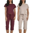 thumbnail image 1 of Real Essentials 2 Pack: Women's Cotton Pajamas Short Sleeve Tops and Capri Pants Pajama Sets with Pockets (Available In Plus), 1 of 6