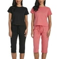 thumbnail image 1 of Real Essentials 2 Pack: Women's Cotton Pajamas Short Sleeve Tops and Capri Pants Pajama Sets with Pockets (Available In Plus), 1 of 6