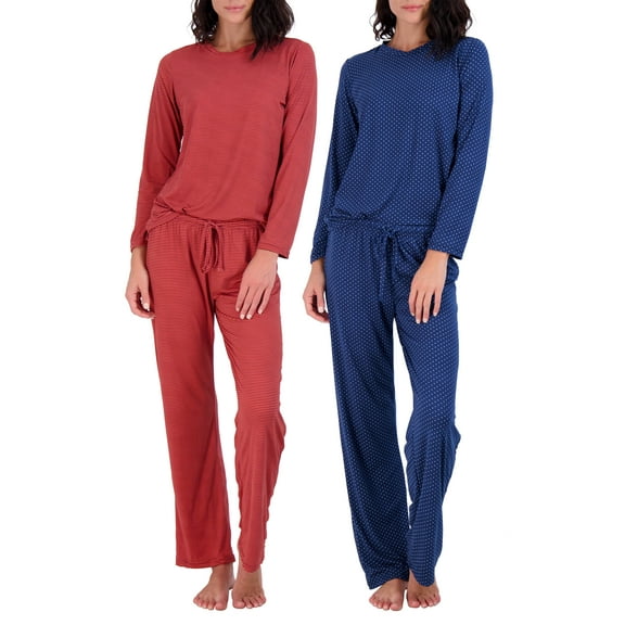 Real Essentials 2 Pack: Women's Pajama Set - Choose from Short Sleeve with Pocket or Long Sleeve without Pocket