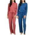 thumbnail image 1 of Real Essentials 2 Pack: Women's Comfy Pajama Sets - Short & Long Sleeve Ladies Loungewear Sleepwear PJs (Available In Plus), 1 of 8