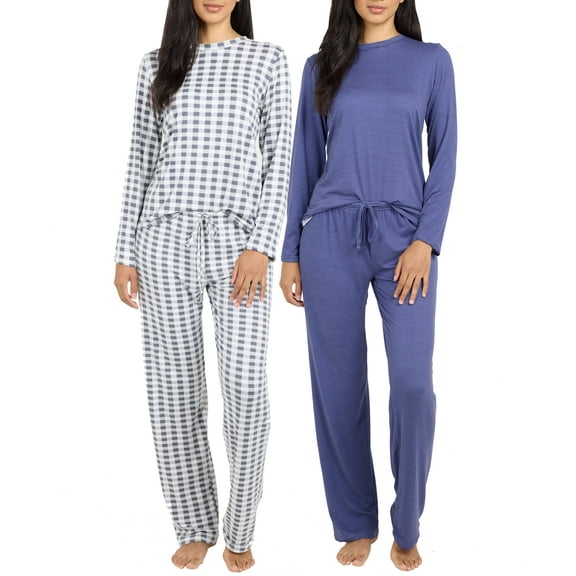 Real Essentials 2 Pack: Women's Pajama Set - Choose from Short Sleeve with Pocket or Long Sleeve without Pocket