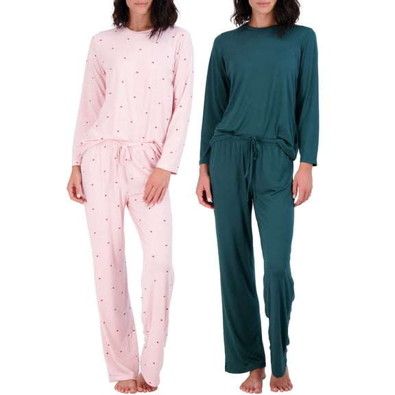 Real Essentials 2 Pack: Women's Pajama Set - Choose from Short Sleeve with Pocket or Long Sleeve without Pocket