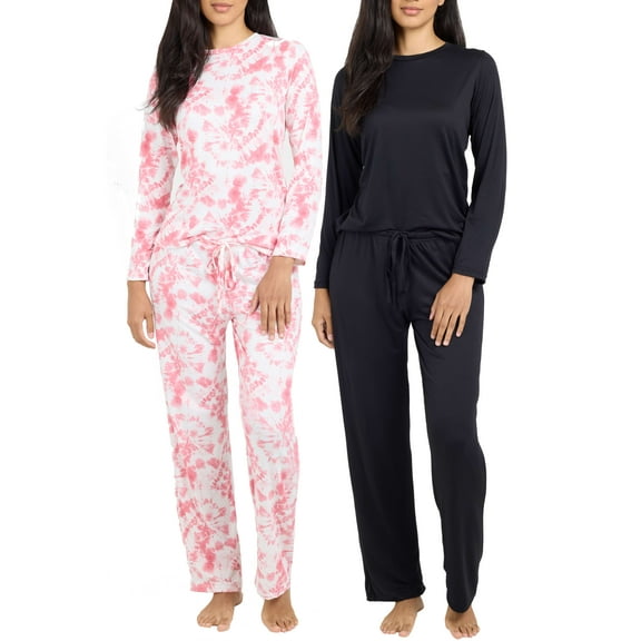 Real Essentials 2 Pack: Women's Pajama Set - Choose from Short Sleeve with Pocket or Long Sleeve without Pocket