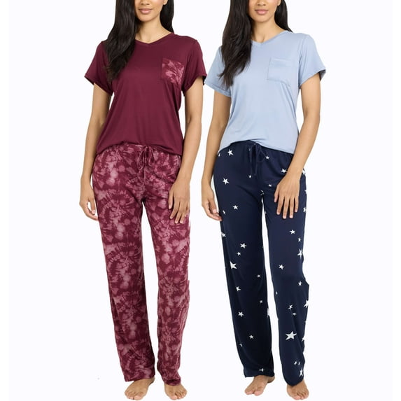 Real Essentials 2 Pack: Women's Pajama Set - Choose from Short Sleeve with Pocket or Long Sleeve without Pocket
