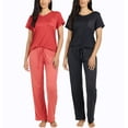 thumbnail image 1 of Real Essentials 2 Pack: Women's Pajama Set - Choose from Short Sleeve with Pocket or Long Sleeve without Pocket, 1 of 7