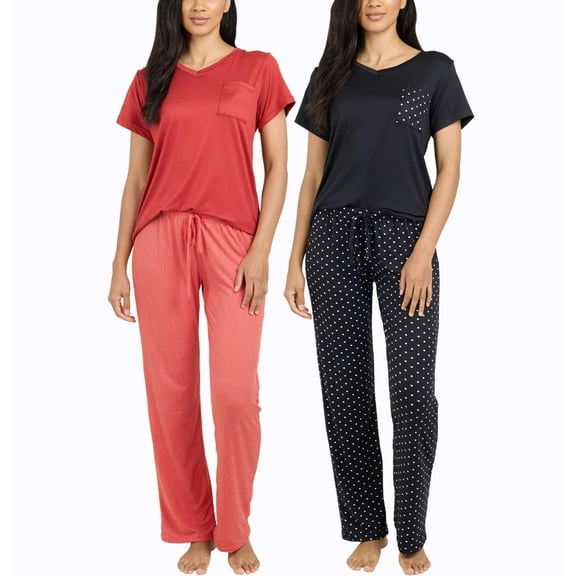 Real Essentials 2 Pack: Women's Pajama Set - Choose from Short Sleeve with Pocket or Long Sleeve without Pocket