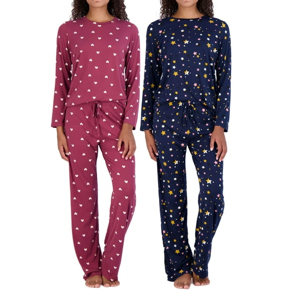 Real Essentials 2 Pack: Women's Pajama Set - Choose from Short Sleeve with Pocket or Long Sleeve without Pocket