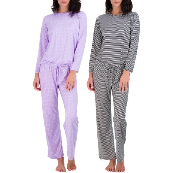 Real Essentials 2 Pack: Women's Pajama Set - Choose from Short Sleeve with Pocket or Long Sleeve without Pocket