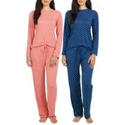 Real Essentials 2 Pack: Women's Long Sleeve Pajama Sets - Soft Comfy 2 Piece PJ Set Matching Ladies Sleepwear (Plus Size)