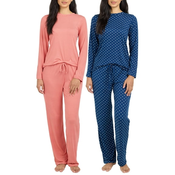 Real Essentials 2 Pack: Women's Pajama Set - Choose from Short Sleeve with Pocket or Long Sleeve without Pocket