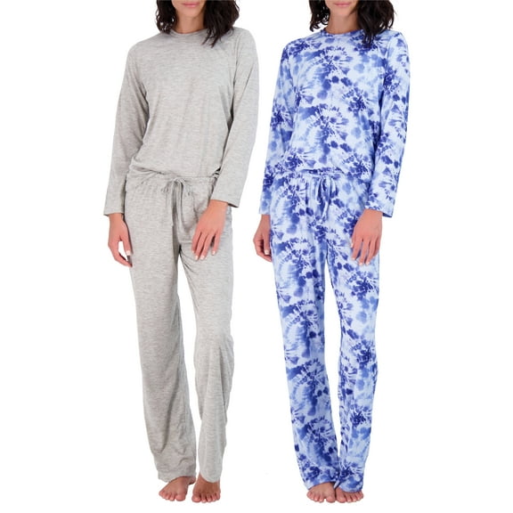 Real Essentials 2 Pack: Women’s Pajama Set Super-Soft Short & Long Sleeve Top With Pants (Available In Plus Size)