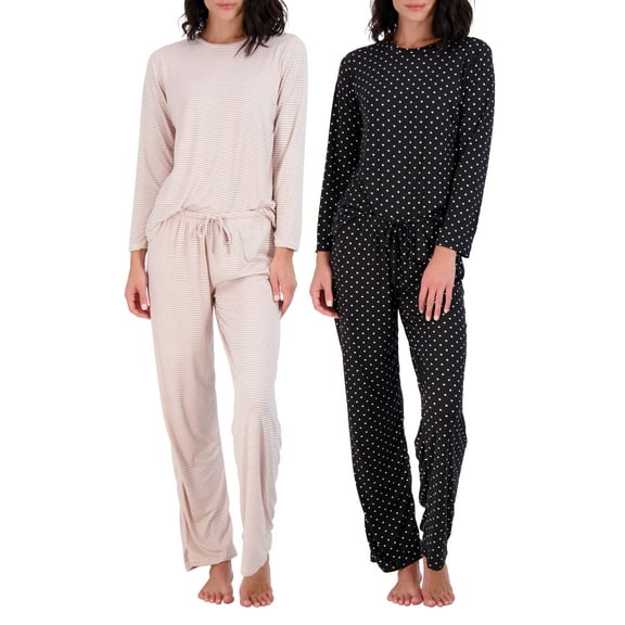 Real Essentials 2 Pack: Women’s Pajama Set Super-Soft Short & Long Sleeve Top With Pants (Available In Plus Size)